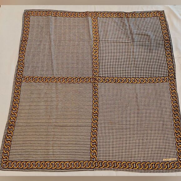 Albert Nipon Black & Gold Vintage Checkered Scarf Houndstooth Gingham - Picture 14 of 14